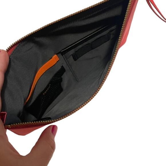 Fossil Emma Pouch Neon Coral Pebbled Leather - Picture 9 of 11